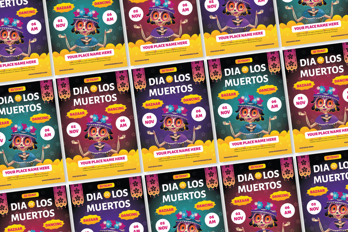 Dia De Muertos 节日传单设计模板 Dia De Muertos Festival Flyer Ai &#038; EPS Template