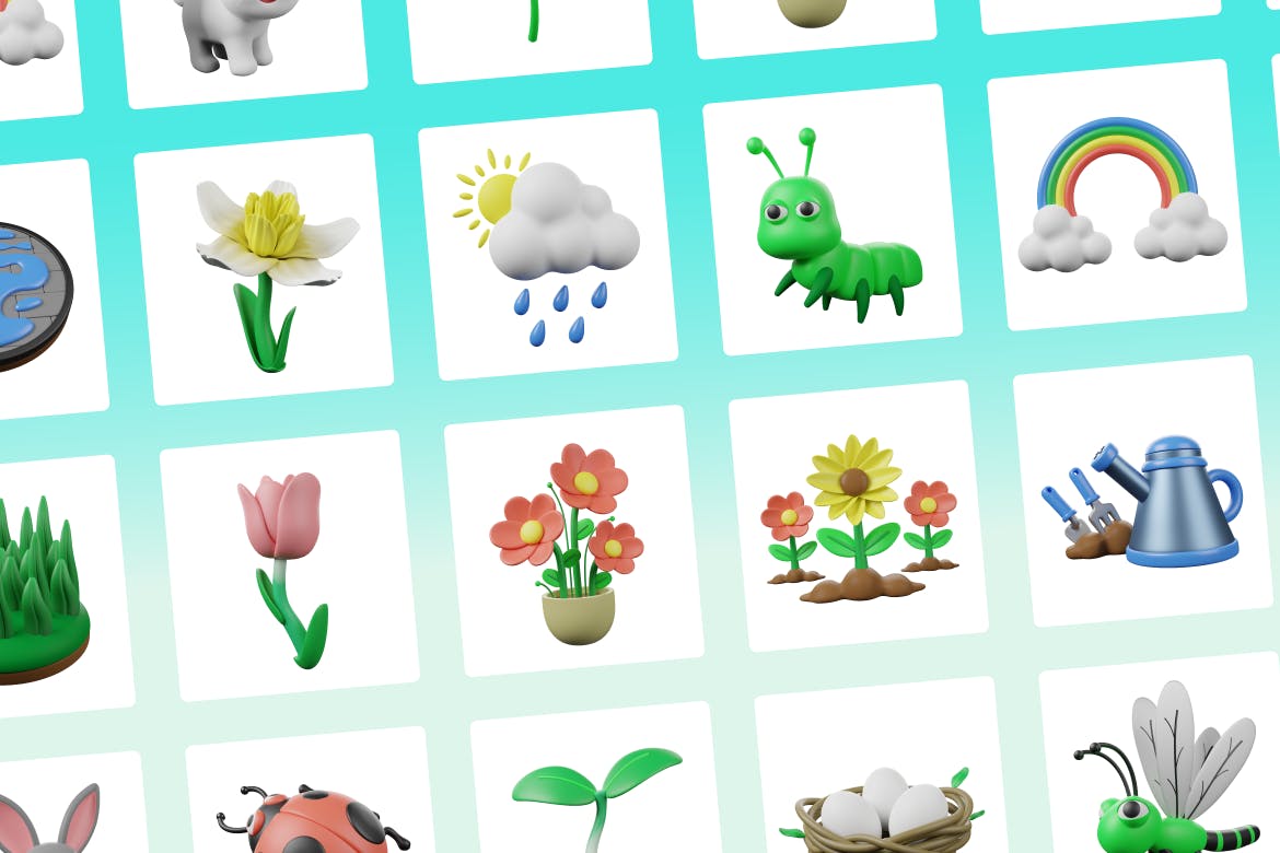 春天主题3D图标素材 3D Spring Icons