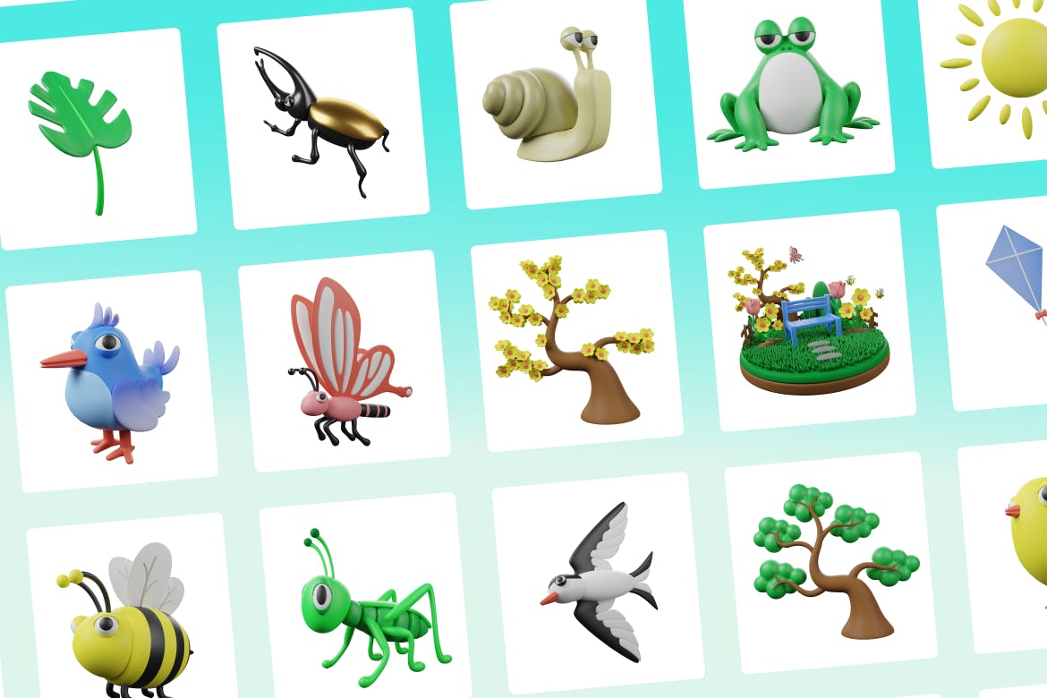 春天主题3D图标素材 3D Spring Icons