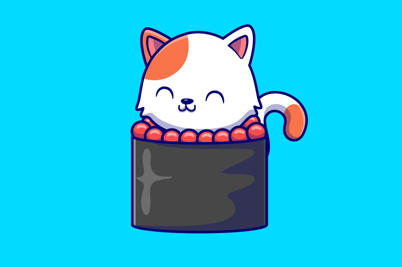 可爱的寿司猫卡通插画 Cute Cat Sushi Cartoon Illustration