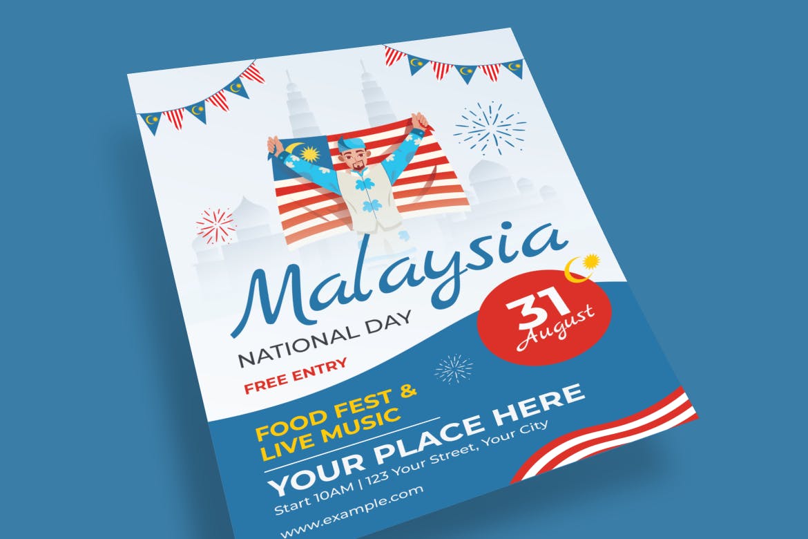 马来西亚国庆传单设计 AI 和 EPS 模板 Malaysia National Day Flyer AI &#038; EPS Template