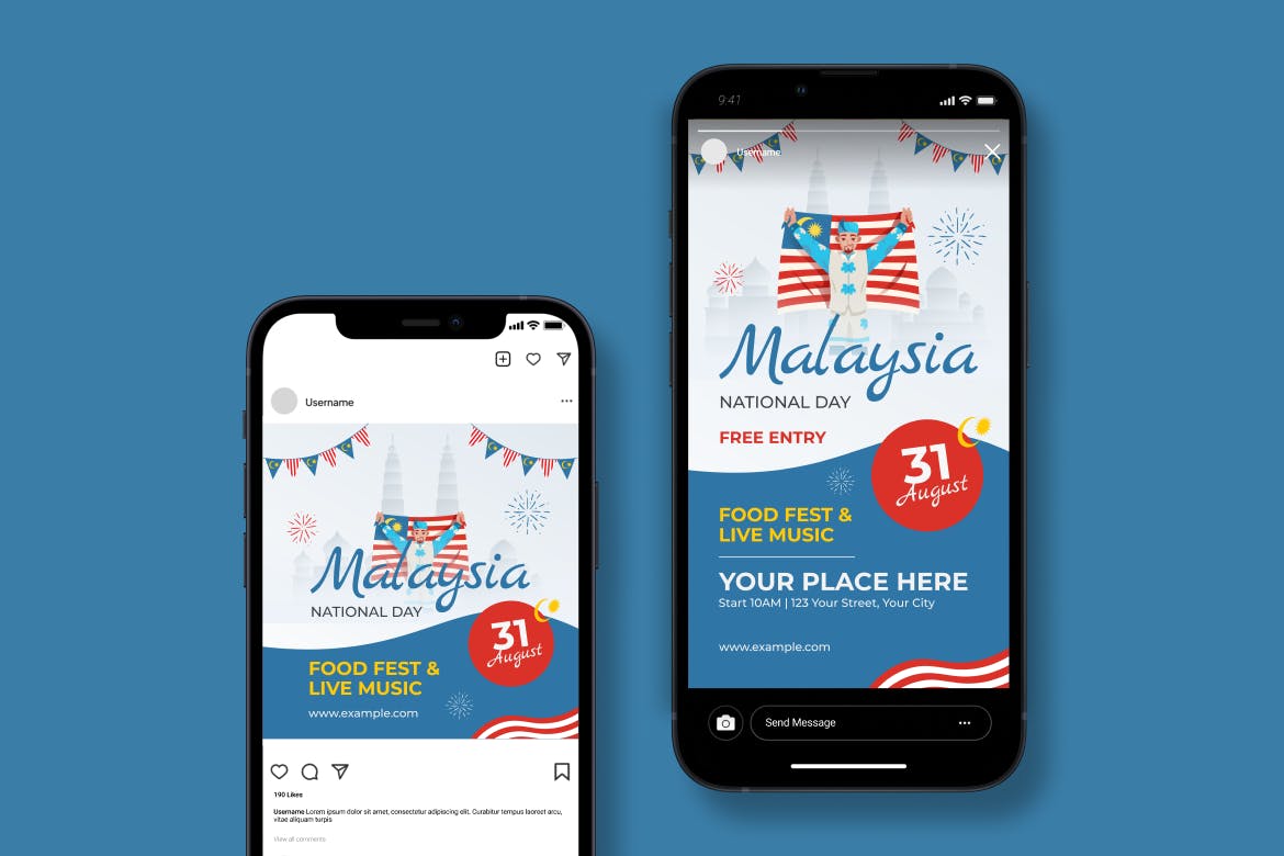 马来西亚国庆传单设计 AI 和 EPS 模板 Malaysia National Day Flyer AI &#038; EPS Template