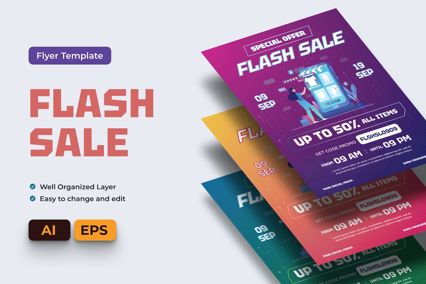 闪购促销活动传单设计 Ai 和 EPS 模板 Flash Sale Flyer Ai &#038; EPS Template