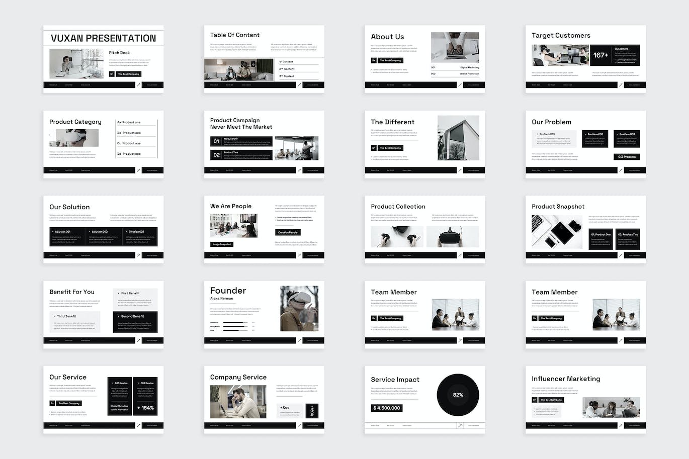 极简黑白商业宣传材料PPT模板 Minimalist White Black Business Pitchdeck