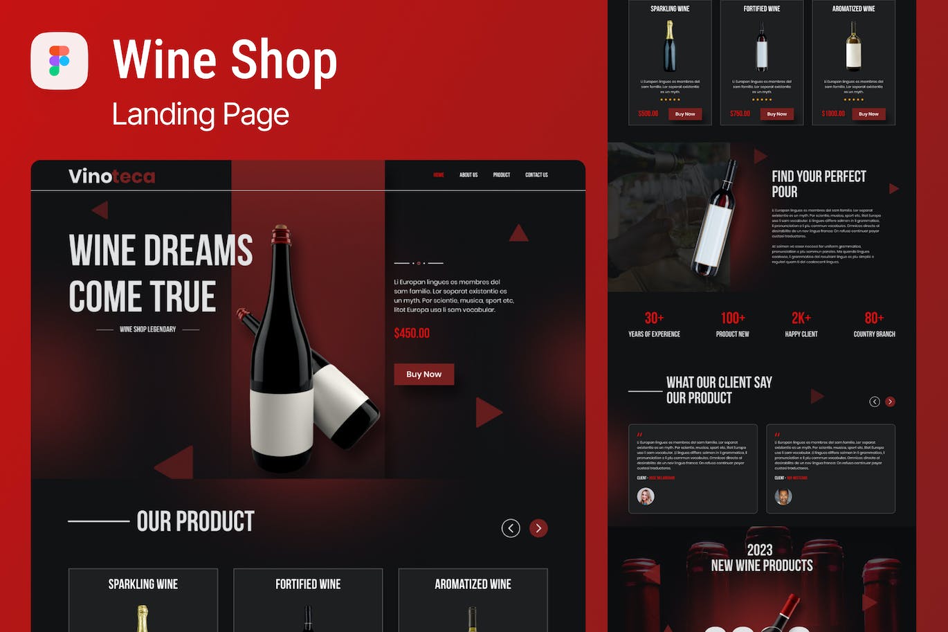 葡萄酒品牌网站登陆页面设计Figma模板 Vinoteca &#8211; Wine Shop  Landing Page Figma