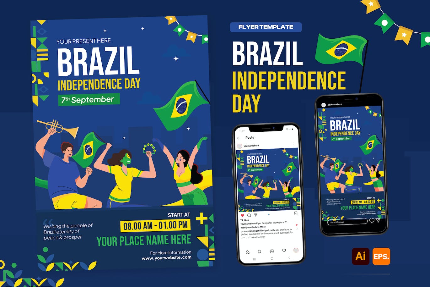 巴西独立日庆祝活动传单模板 Brazil Independence Day Celebration Flyer Template