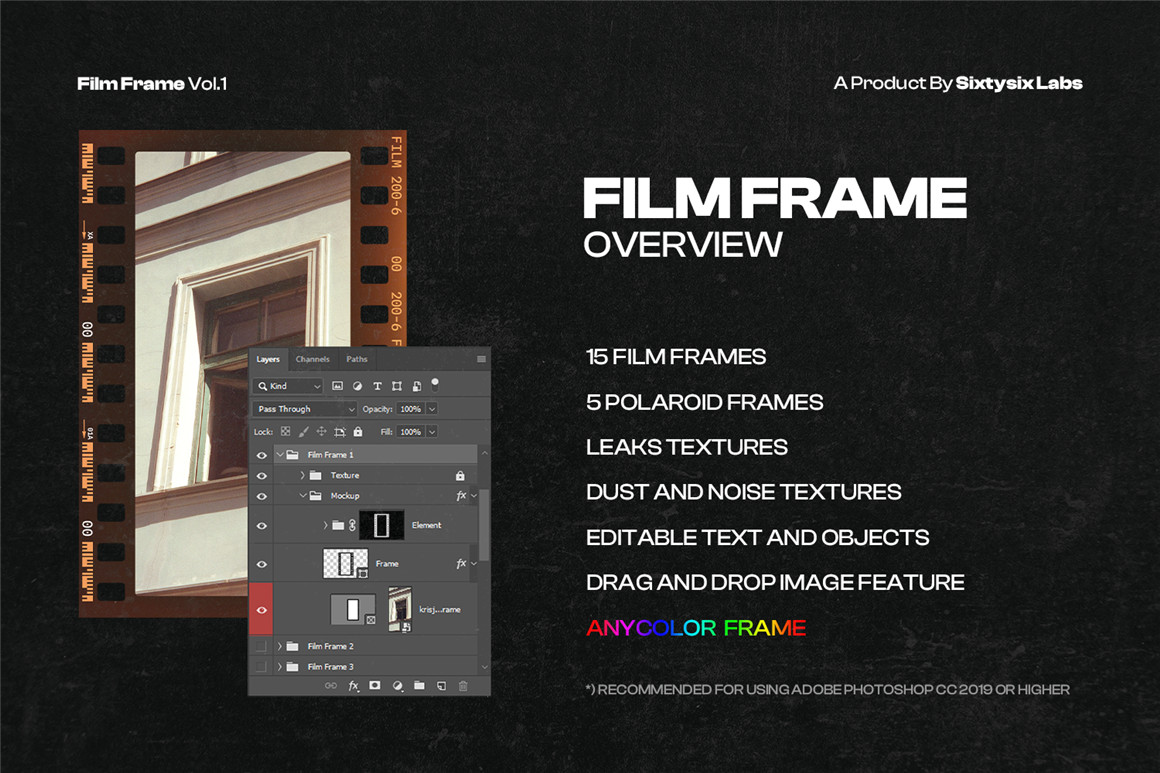 复古35mm摄影胶片边框框架模拟照片修图PS特效样机模板 Film Frame 35mm V.1（9483） -