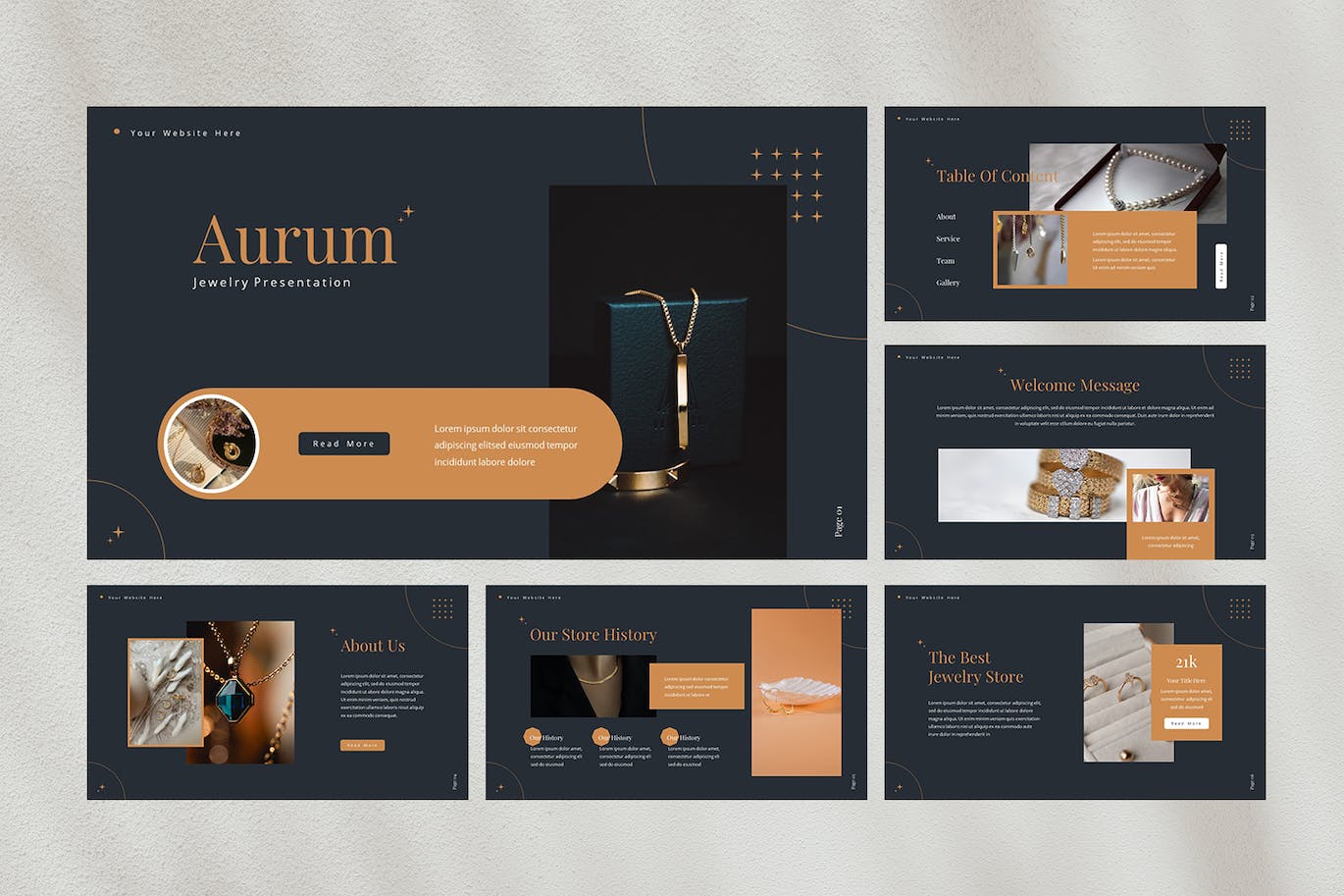 珠宝行业适用的 Powerpoint 模板 Aurum — Jewelry Band Powerpoint Template