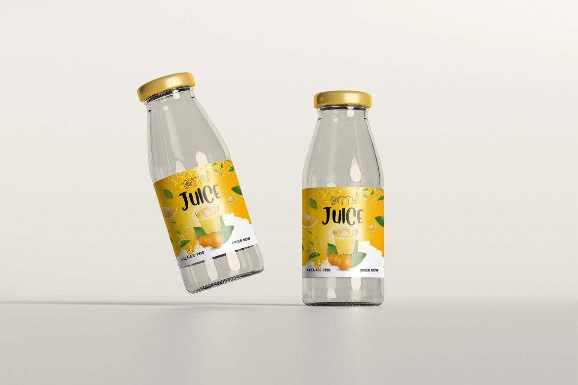 果汁玻璃瓶外观设计样机 Juice Bottle Mockup