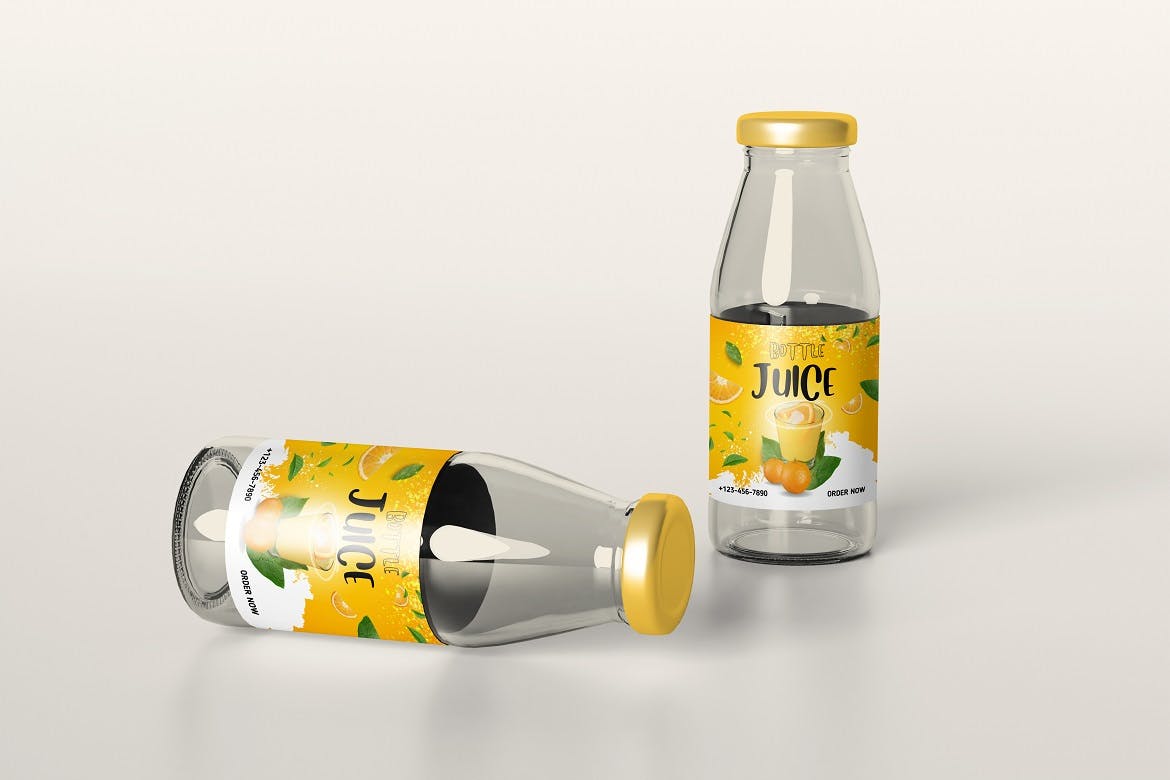 果汁玻璃瓶外观设计样机 Juice Bottle Mockup