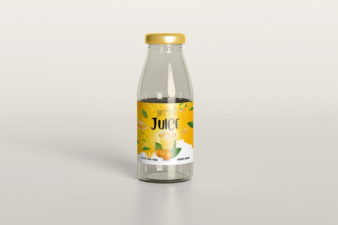 果汁玻璃瓶外观设计样机 Juice Bottle Mockup