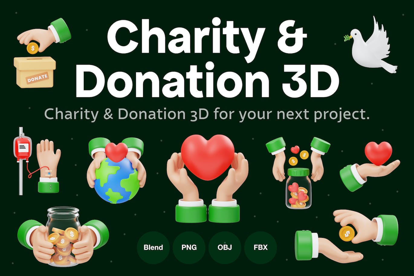 慈善与捐赠 3D 图标 Charity &#038; Donation 3D Icon