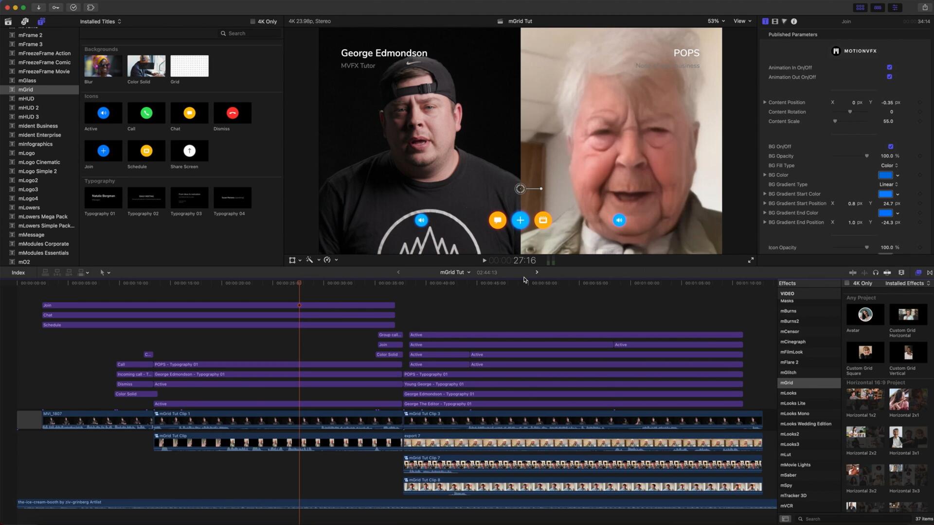 FCPX插件：实用专业群组会议视频通话分屏效果插件 MotionVFX – mGrid（9508） -