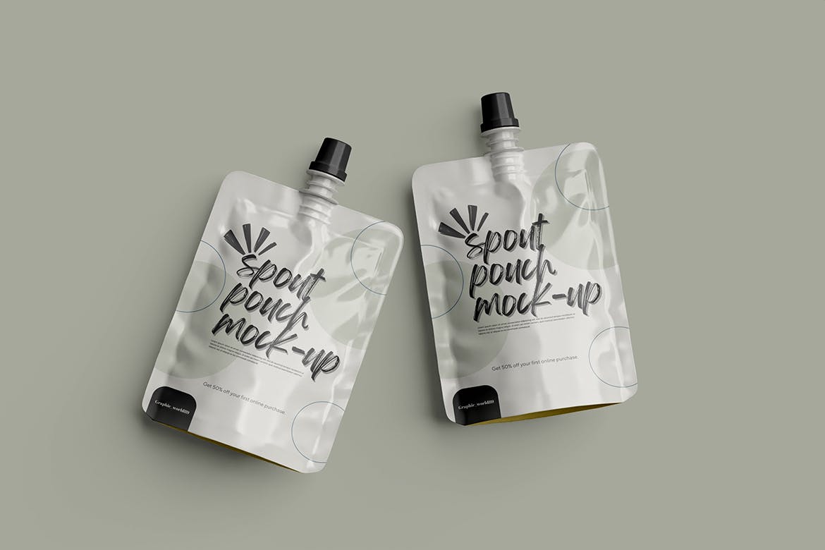 便携式果汁果泥包装设计样机 Spout Pouch Mockup