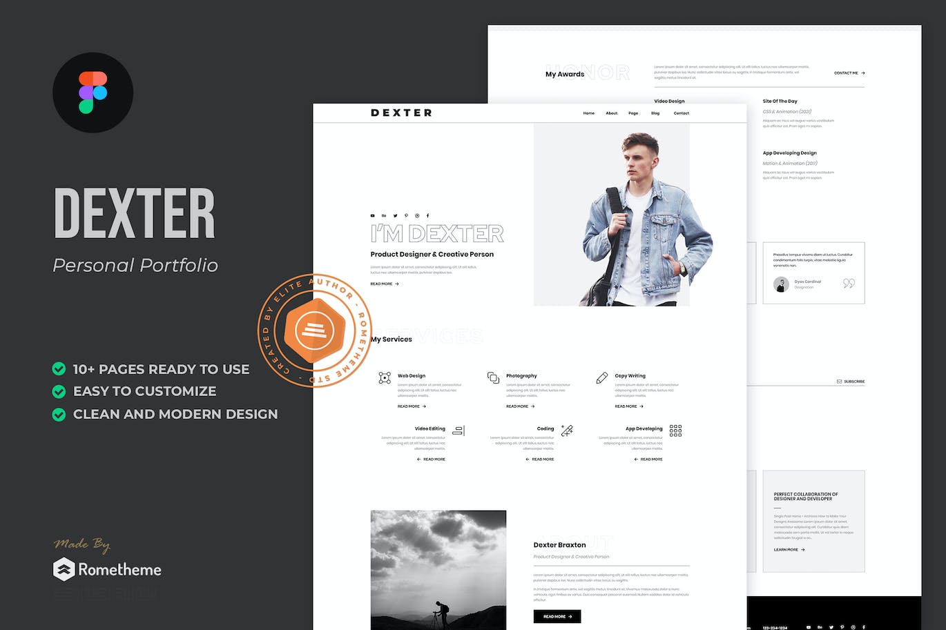 个人作品集网站设计 Figma 模板 Dexter &#8211; Personal Portfolio Figma Template