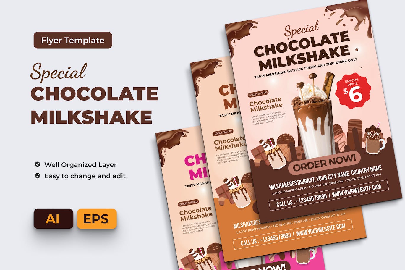 巧克力奶昔传单设计 Ai &#038; EPS 模板 Chocolate Milkshake Flyer Ai &#038; EPS Template