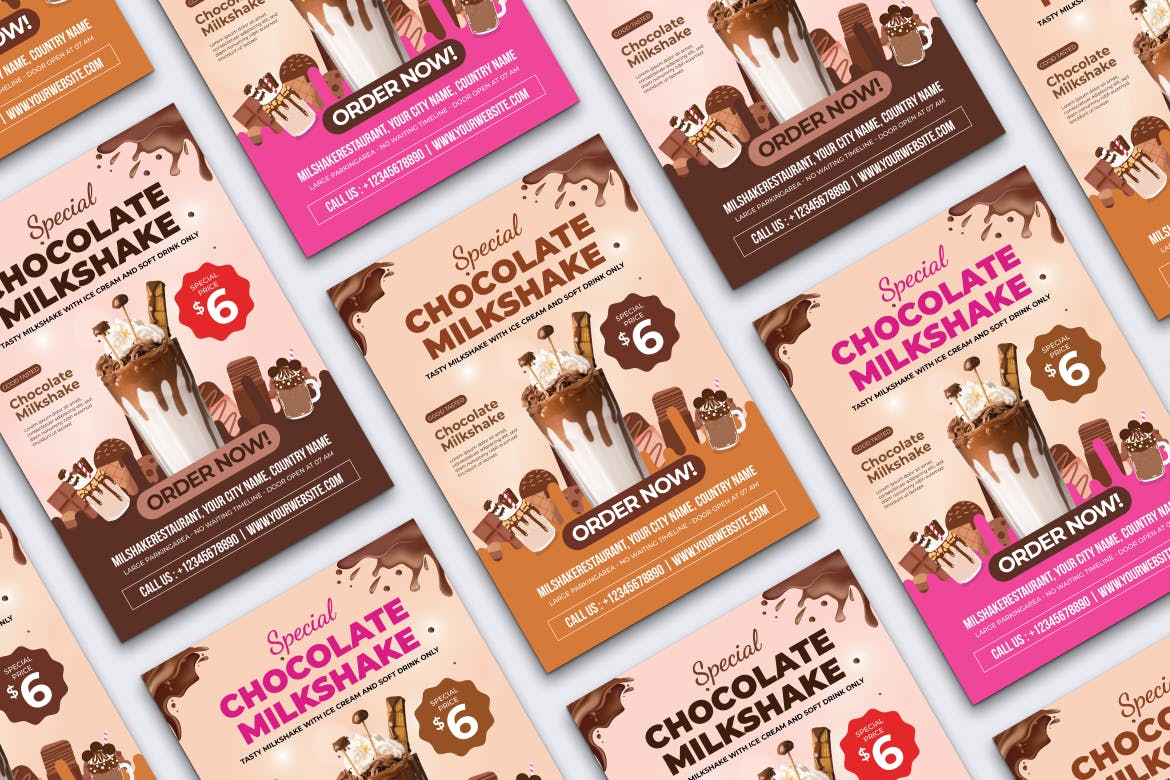 巧克力奶昔传单设计 Ai &#038; EPS 模板 Chocolate Milkshake Flyer Ai &#038; EPS Template