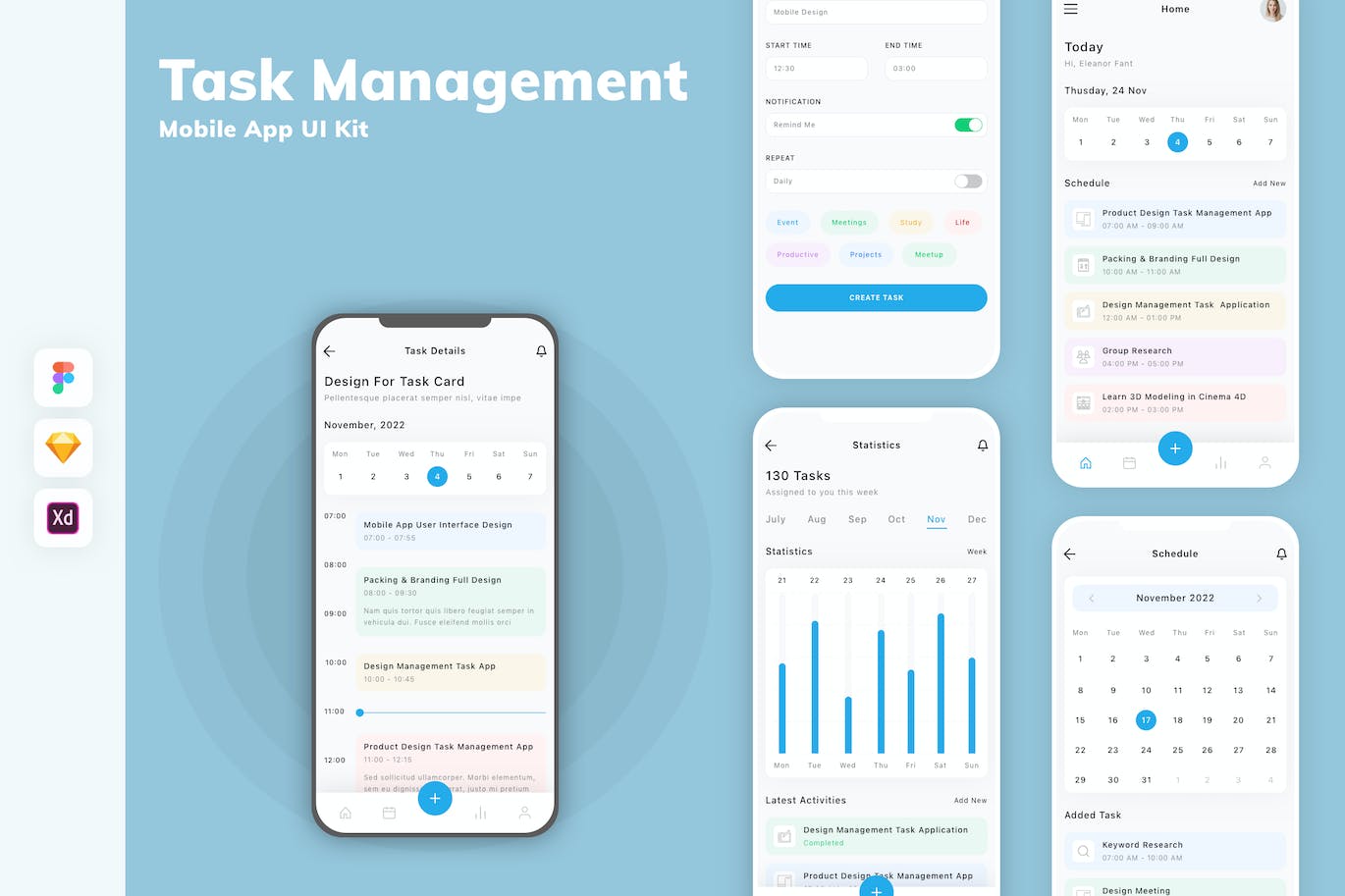 任务管理APP应用UI套件 Task Management Mobile App UI Kit