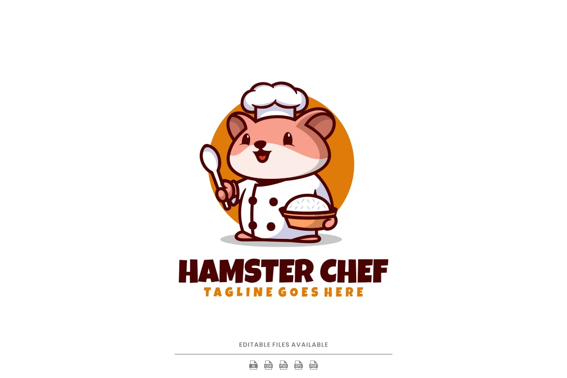 仓鼠厨师吉祥物卡通标志模板 Hamster Chef Mascot Cartoon Logo