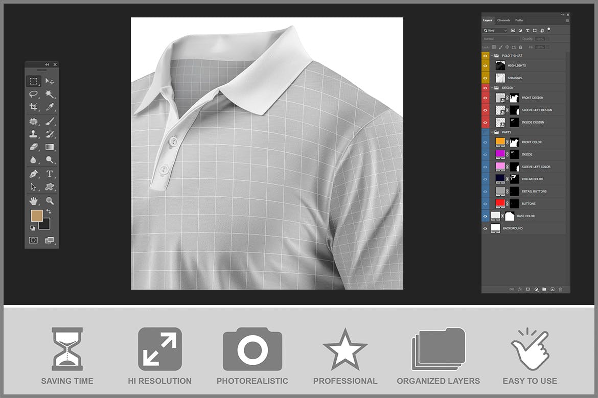 Polo T 恤特写效果样机 Close-up Polo T-Shirt Mockup