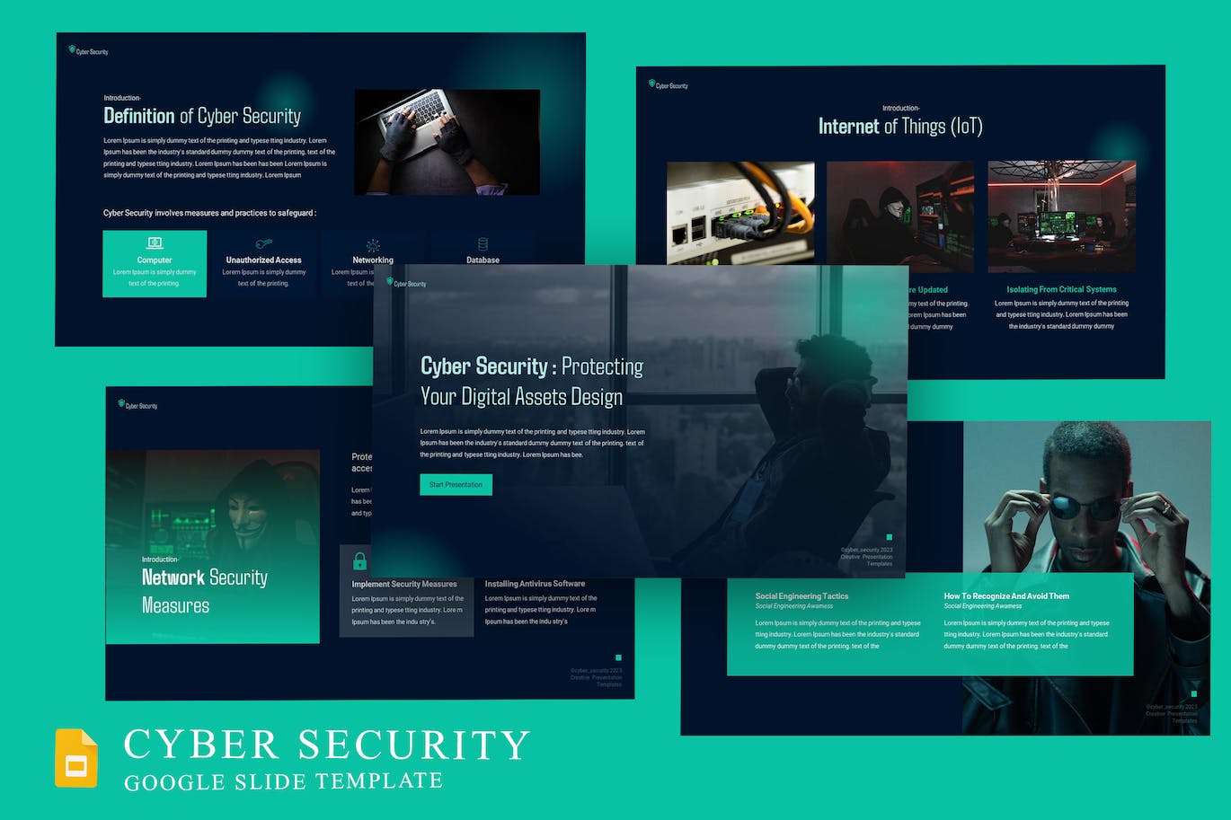 网络安全行业主题谷歌幻灯片模板 Cyber Security Google Slide Template