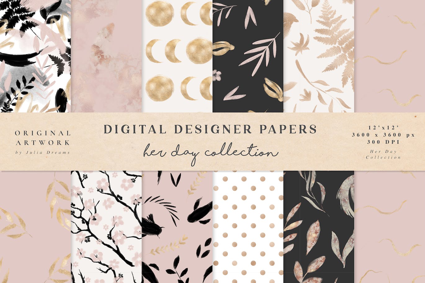 温柔腮红无缝图案背景素材 Tender Blush Seamless Patterns