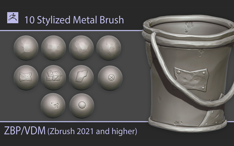 ZBrush风格化金属凹凸补丁笔刷质感螺纹破损效果细节雕刻zb笔刷_