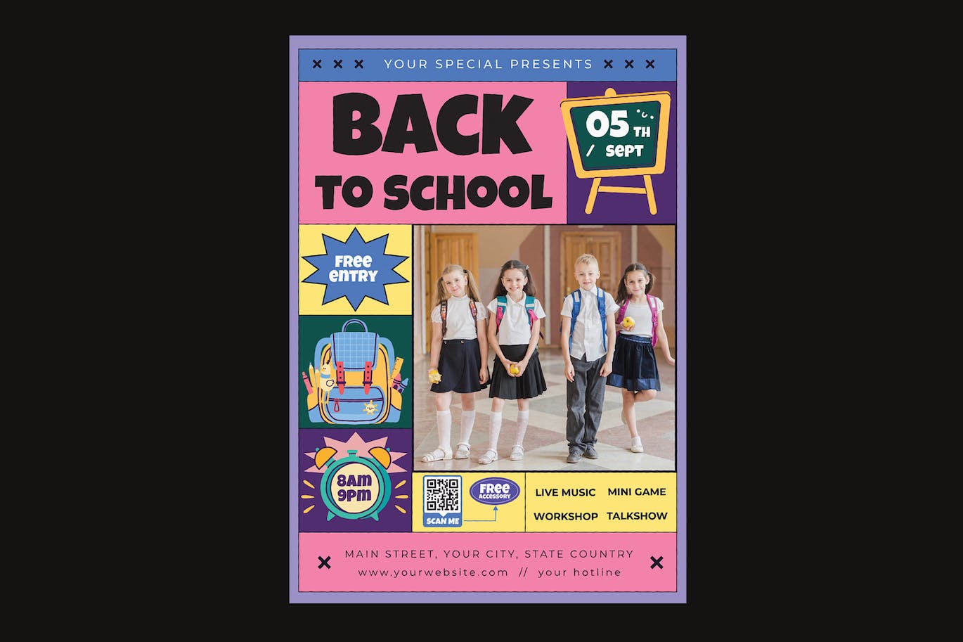 回到学校校园传单模板 Back To School Flyer