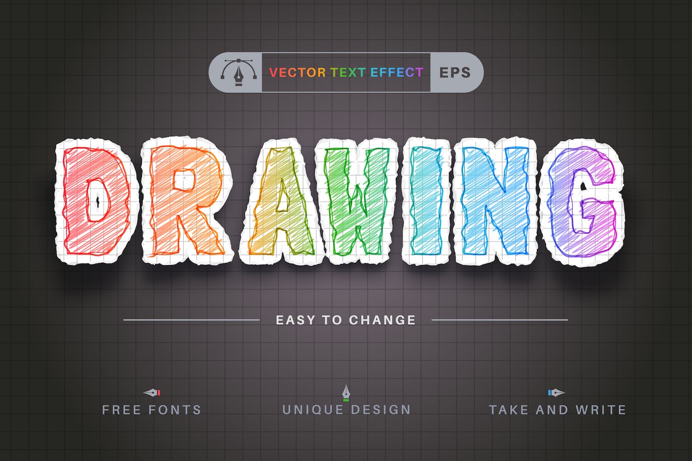 彩色铅笔涂鸦效果AI字体样式 Colour Pencils &#8211; Editable Text Effect, Font Style