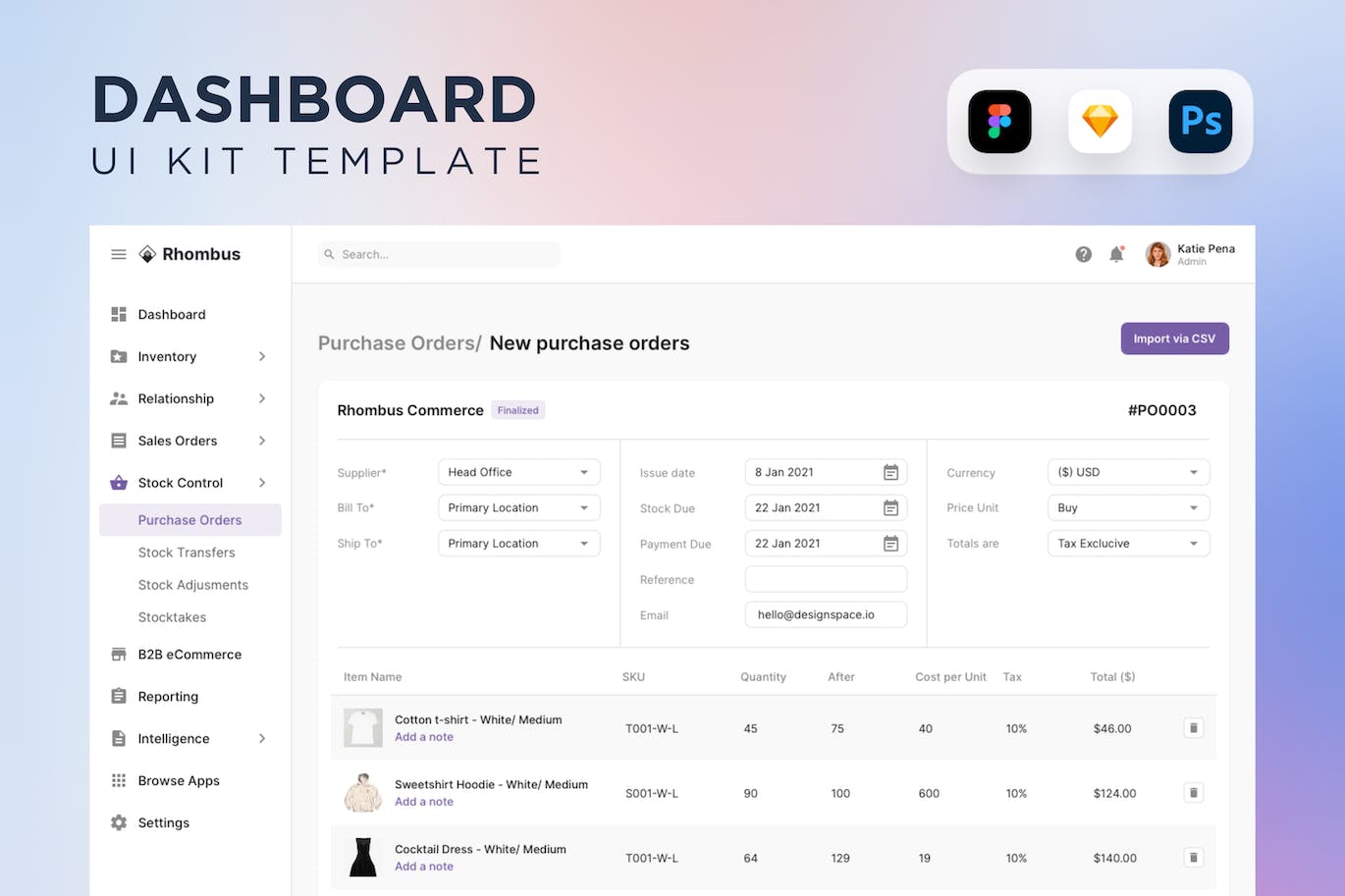 销售点新采购仪表盘UI设计模板 Point Of Sales New Purchase Dashboard Panel