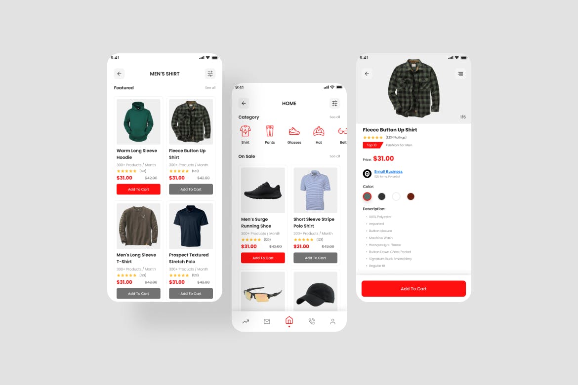 男士时尚服饰电商应用 UI 套件 Mens Fashion App UI Kit