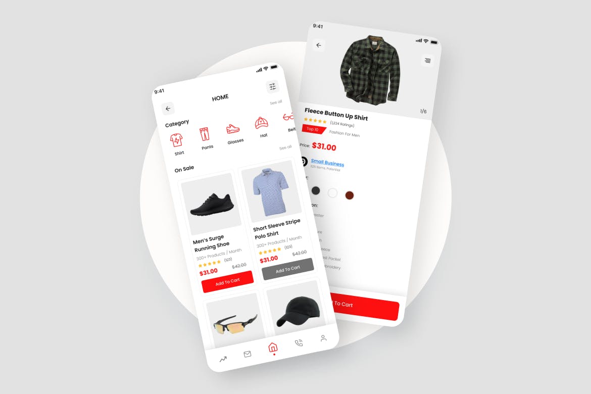 男士时尚服饰电商应用 UI 套件 Mens Fashion App UI Kit