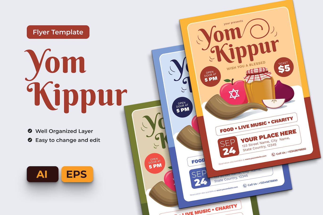 赎罪日传单 Ai 和 EPS 模板 Yom Kippur Flyer Ai &#038; EPS Template