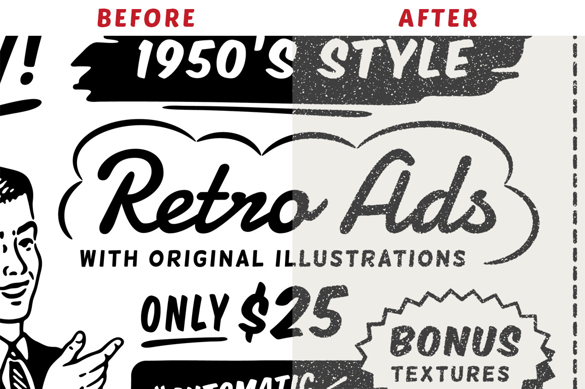 17个复古90年代风格复古新闻纸纹理广告PSD模板 1950s Style Retro Ad Templates（9653） -