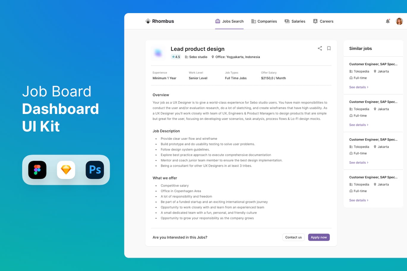 招聘职位/岗位信息介绍页面 UI 设计模板 Job Board Dashboard UI Kit