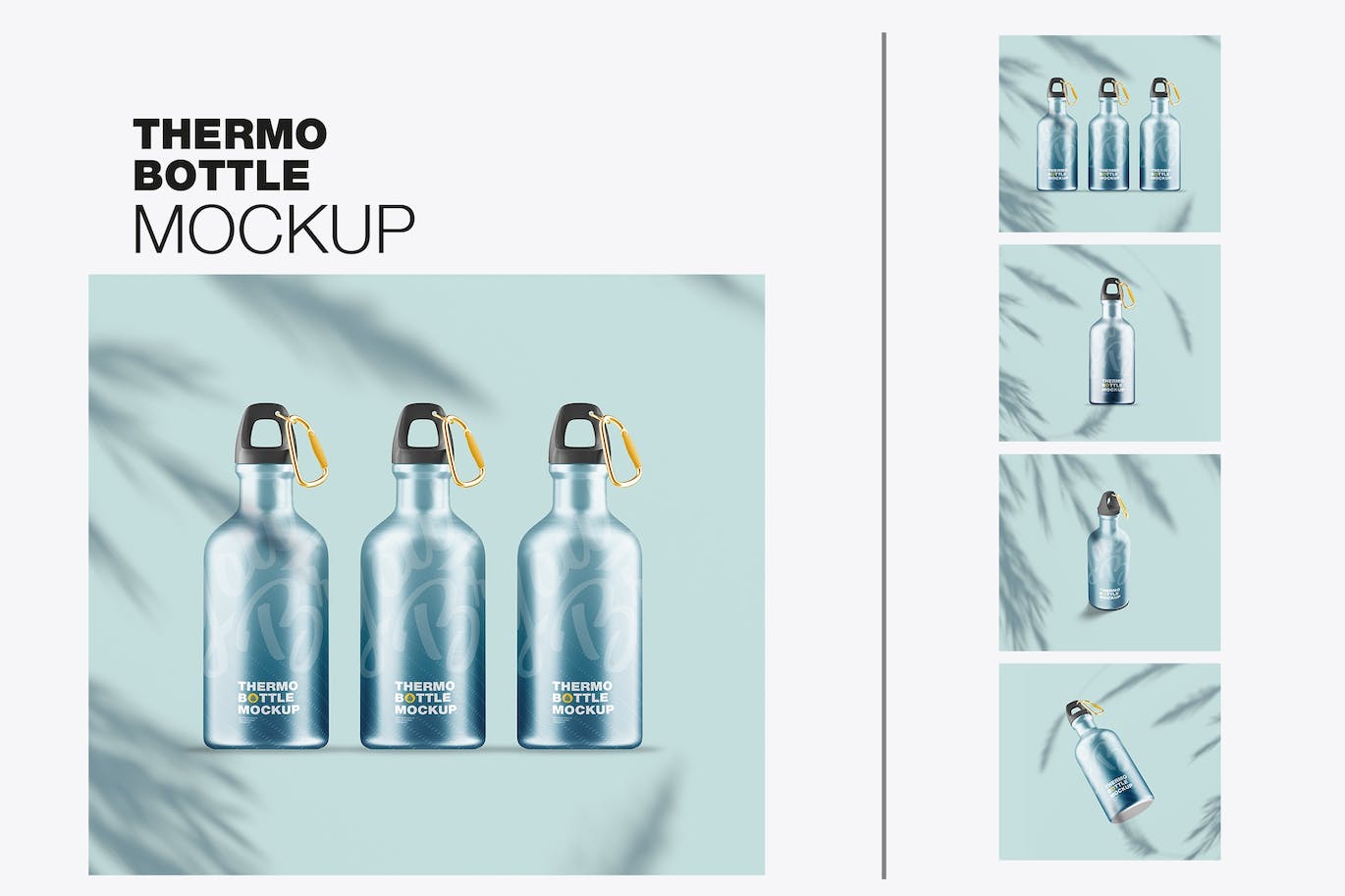 金属运动水杯样机 Set Metallic Thermo Bottles Mockup