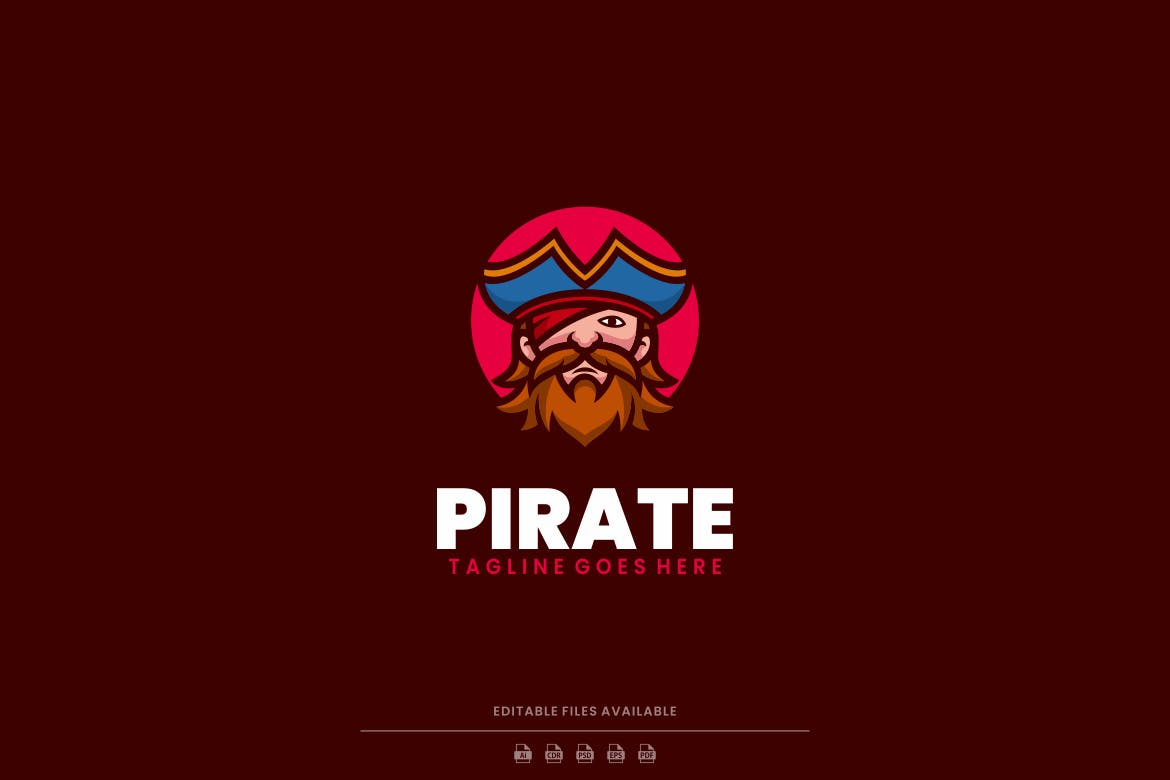 海盗简单吉祥物Logo模板 Pirate Simple Mascot Logo