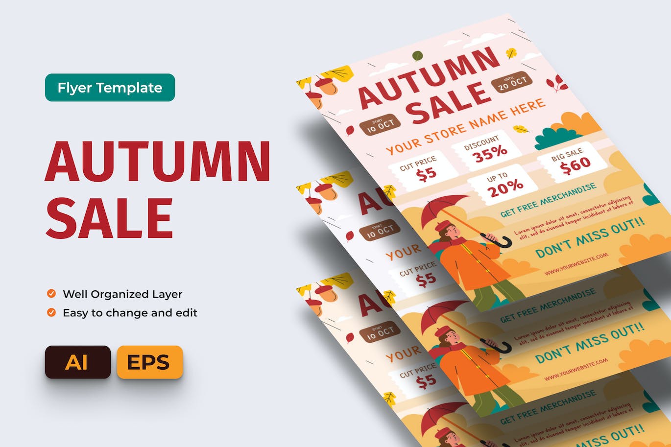 秋季促销活动传单 Ai &#038; EPS 模板 Autumn Sale Promo Flyer Ai &#038; EPS Template