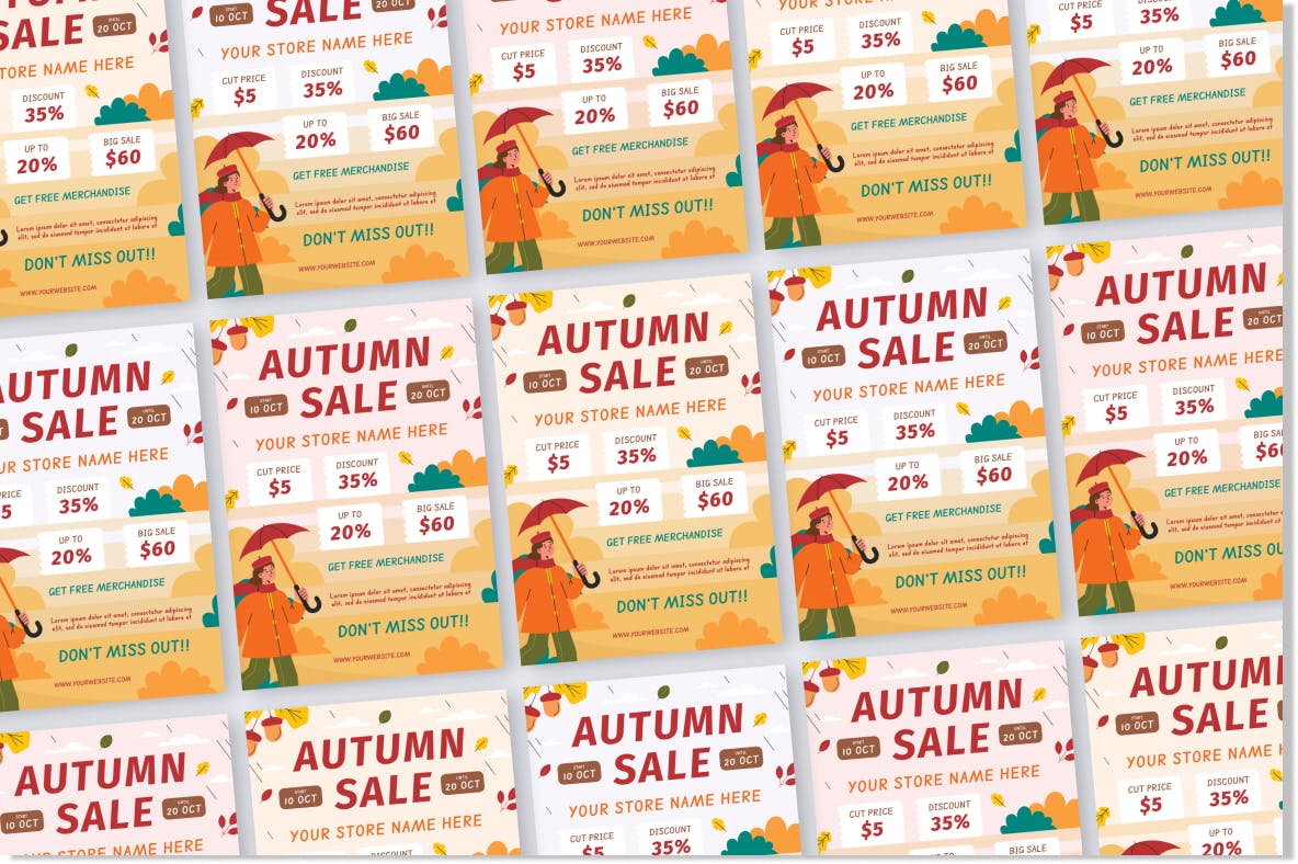 秋季促销活动传单 Ai &#038; EPS 模板 Autumn Sale Promo Flyer Ai &#038; EPS Template