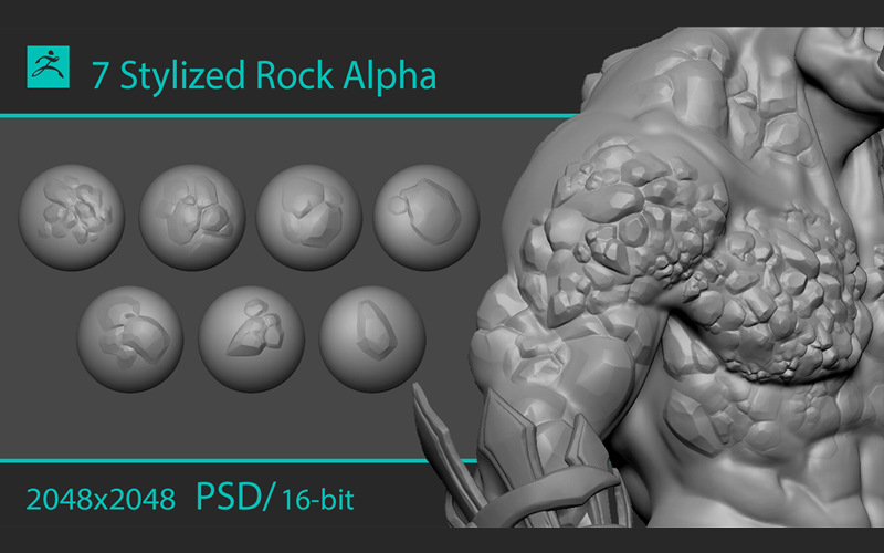 ZBrush风格化石头碎石纹理Alpha笔刷山体石块岩石细节雕刻zb笔刷_