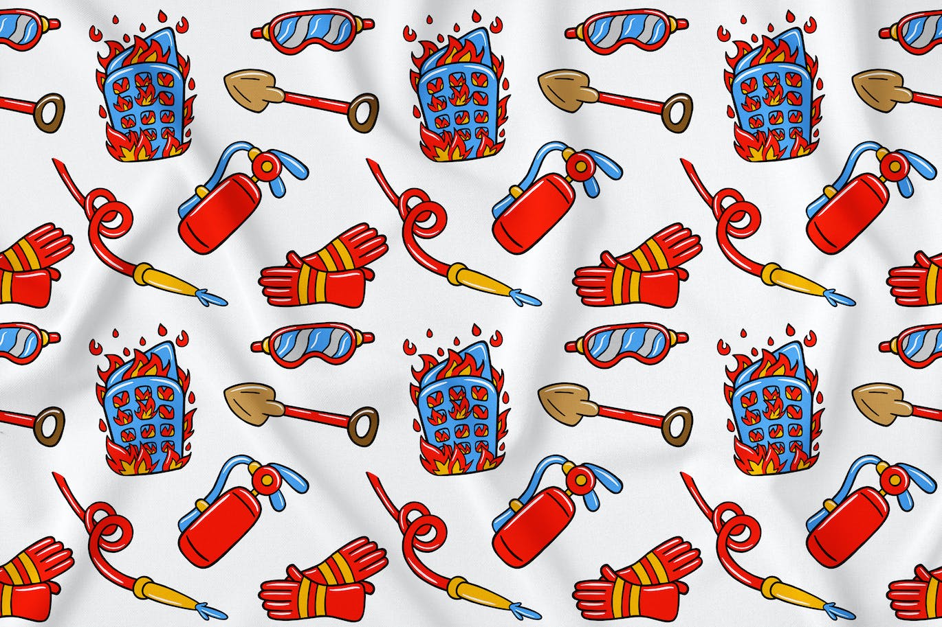 消防主题卡哇伊涂鸦无缝图案素材 Firefighter Kawaii Doodle Seamless Pattern #02