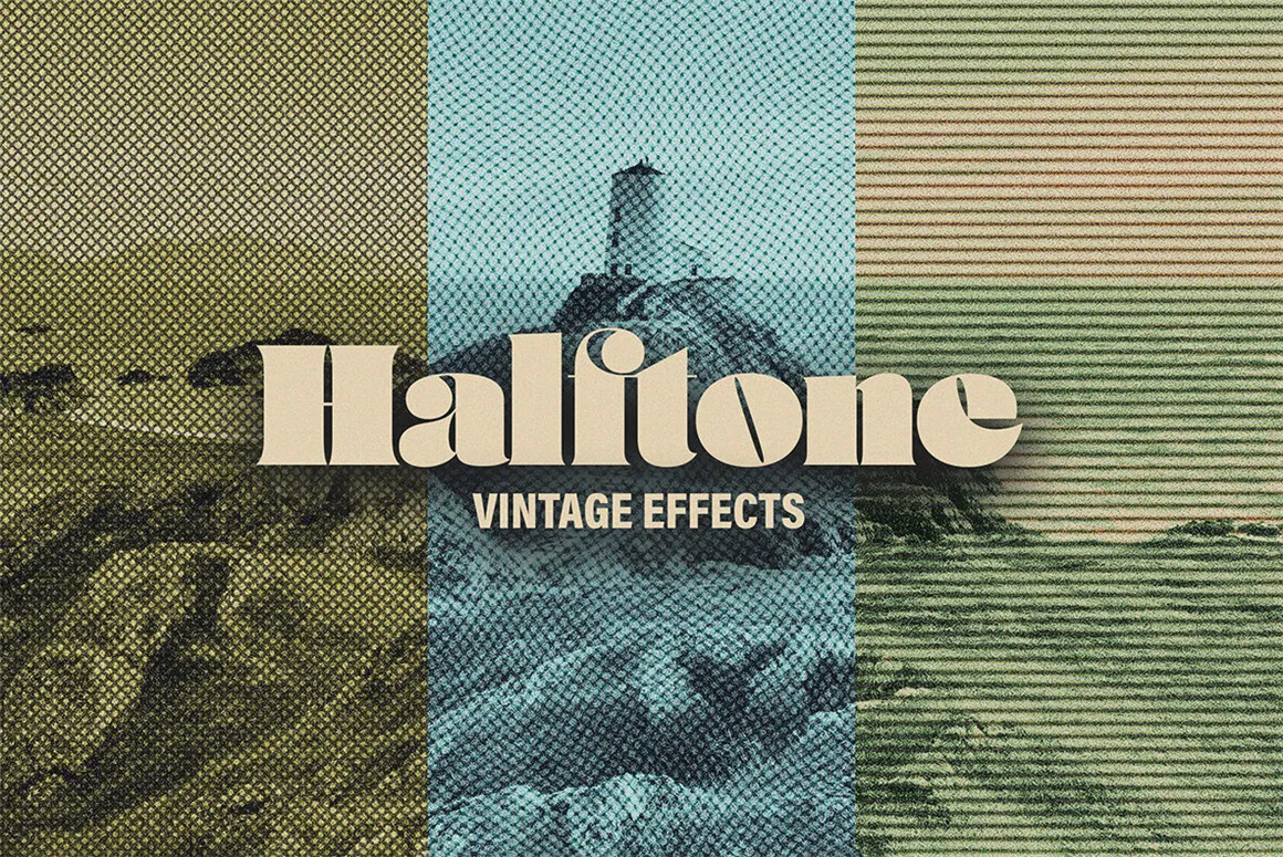 复古半色调半调图片照片杂志印刷特效PSD样机 HALFTONE VINTAGE EFFECTS（9714） -