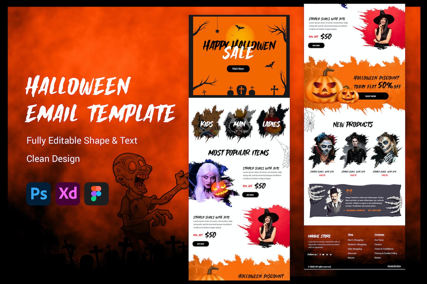 万圣节主题邮件订阅广告设计模板 Halloween Email Newsletter Template