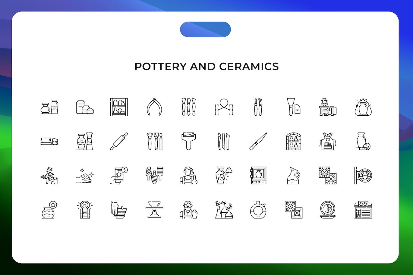 陶器和陶瓷线条矢量图标素材 Pottery and ceramics icons