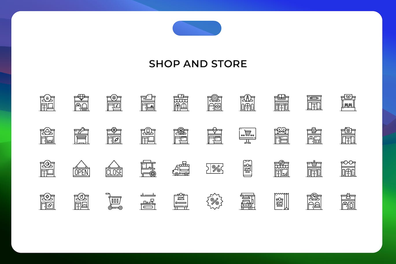 购物商店线条矢量图标素材 Shop and store icons