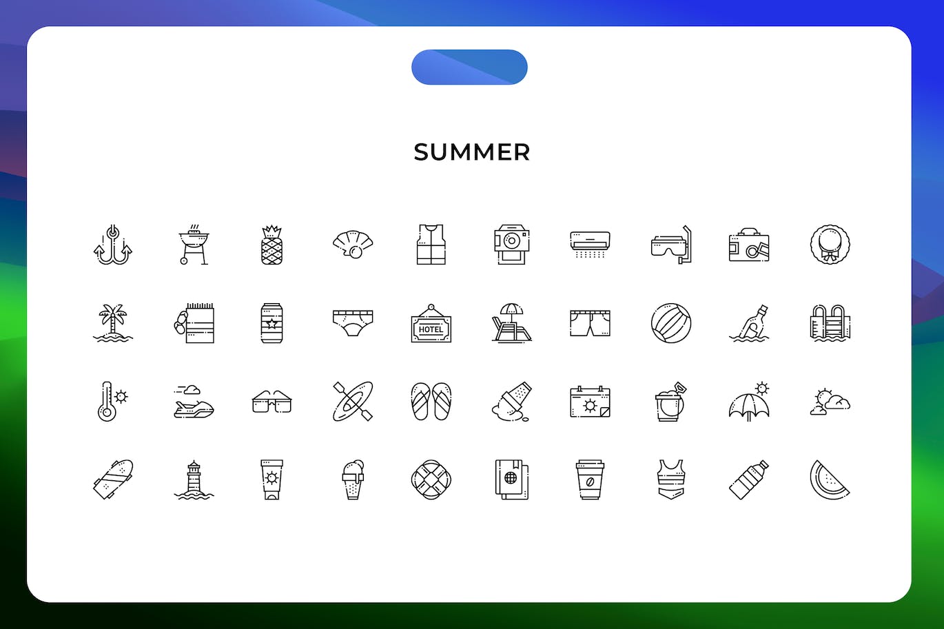 夏季线条矢量图标素材 Summer icons