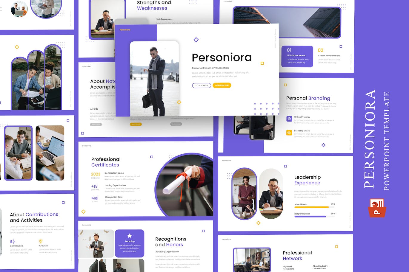 履历概要PowerPoint演示文稿模板 Personiora &#8211; Personal Resume PowerPoint Template