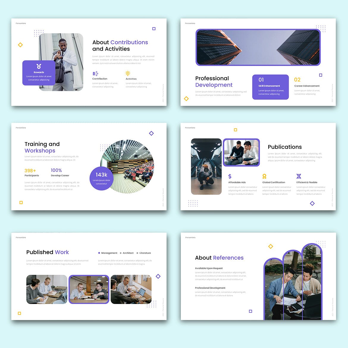 履历概要PowerPoint演示文稿模板 Personiora &#8211; Personal Resume PowerPoint Template