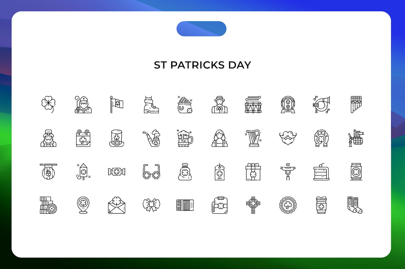 圣帕特里克节线条矢量图标素材 St patricks day icons