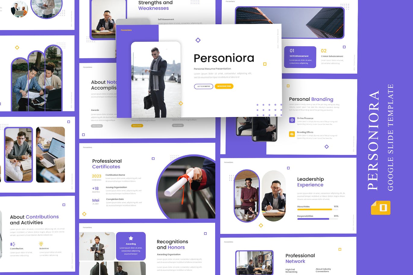 履历概要谷歌幻灯片演示文稿模板 Personiora &#8211; Personal Resume Google Slide Template